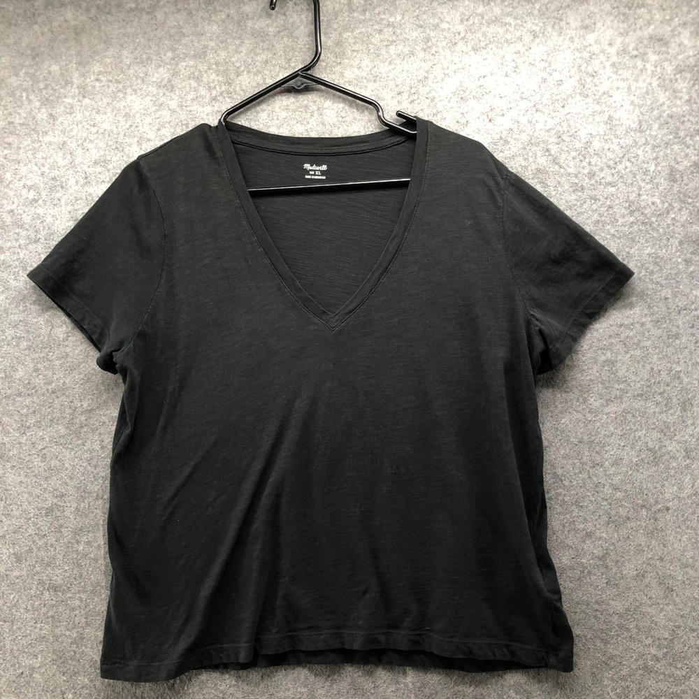 Madewell Whisper Cotton V-Neck Tee Womens XL Black T-Shirt Short Sleeve